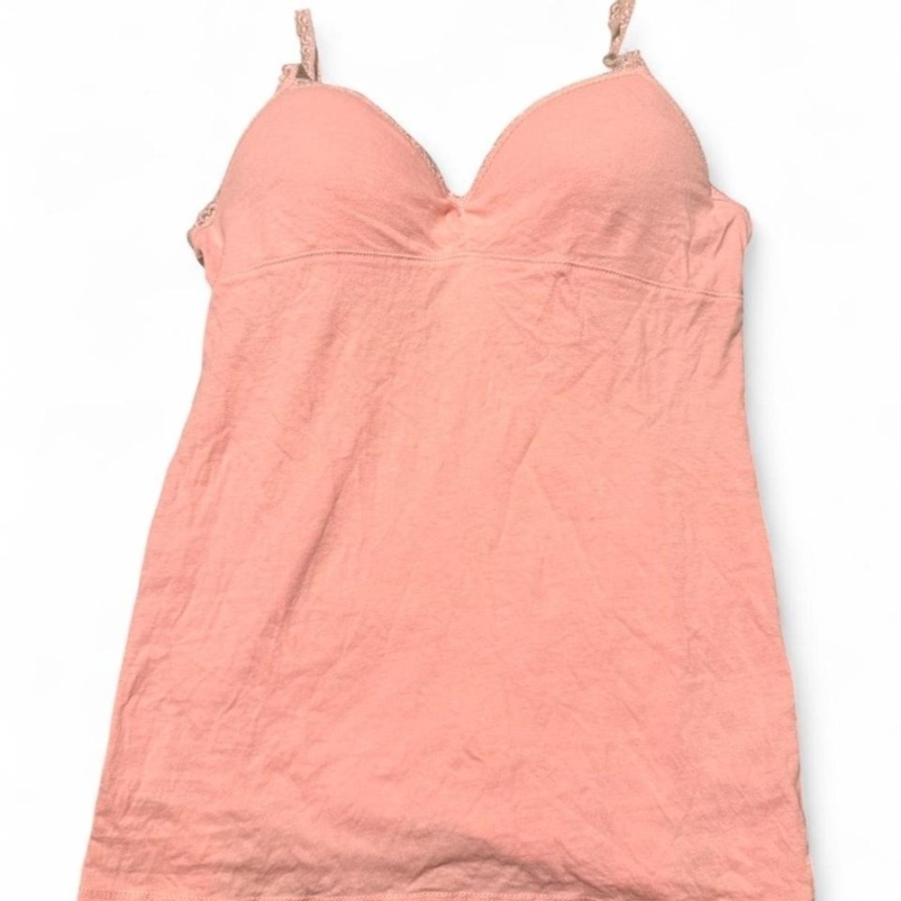 LEI XS/S Pink Tank Top Cami Coral Lace Undershirt Y2K Style Built In Bra Tank Jr